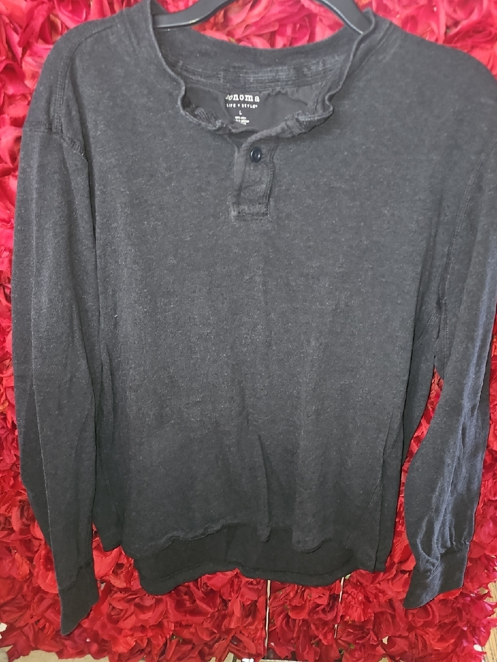 Sonoma Men's Black Washed Henley Long Sleeve Top Size Large